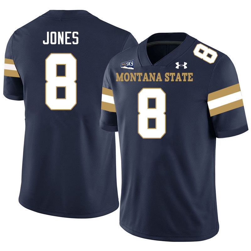 Men #8 Rohan Jones Montana State Bobcats Jerseys Football Stitched-Navy